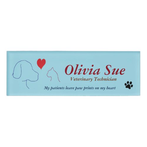 Veterinary Technician Paw Prints On My Heart Name Tag