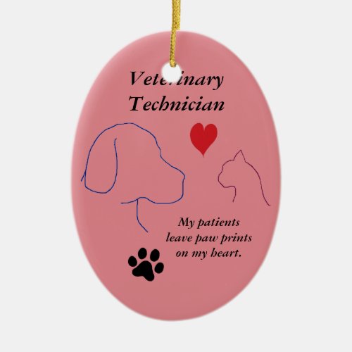 Veterinary Technician_Paw Prints on My Heart_Pink Ceramic Ornament