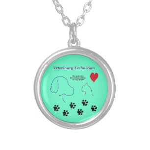 Veterinary Technician - Paw Prints on My Heart Silver Plated Necklace