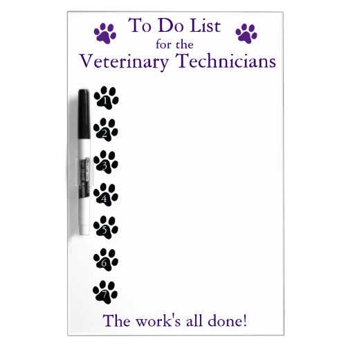 Veterinary Technician To Do List Dry Erase Board