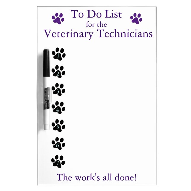 Veterinary Technician To Do List Dry Erase Board (Front)