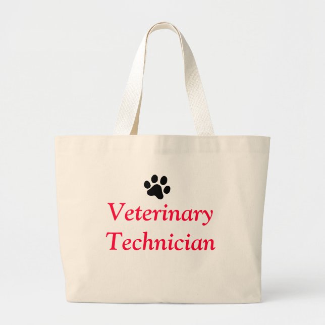 Veterinary Technician with Black Paw Print Large Tote Bag (Front)