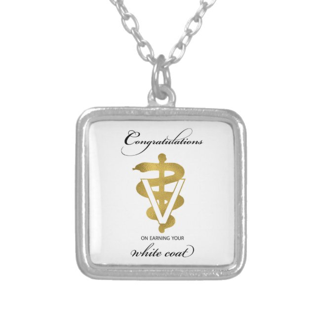 Veterinary White Coat Ceremony Congratulations Silver Plated Necklace (Front)