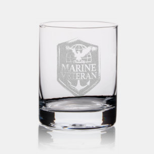 VetGearHQ.com Marine Corps Veteran Logo Emblem Rocks Glass