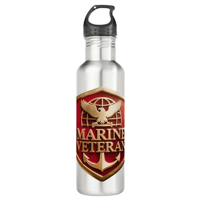 VetGearHQ.com Marine Corps Veteran Logo Emblem Stainless Steel Water Bottle (Front)