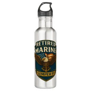 VetGearHQ.com Marine Corps Veteran Logo Emblem Stainless Steel Water Bottle