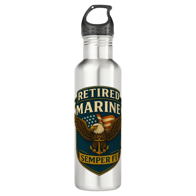 VetGearHQ.com Marine Corps Veteran Logo Emblem Stainless Steel Water Bottle (Front)