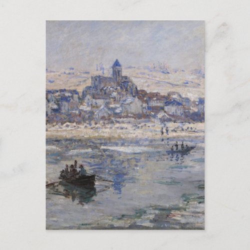 Vetheuil en Hiver Boat on River Postcard