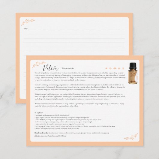 Vetiver Essential Oil Note Card (Front/Back)