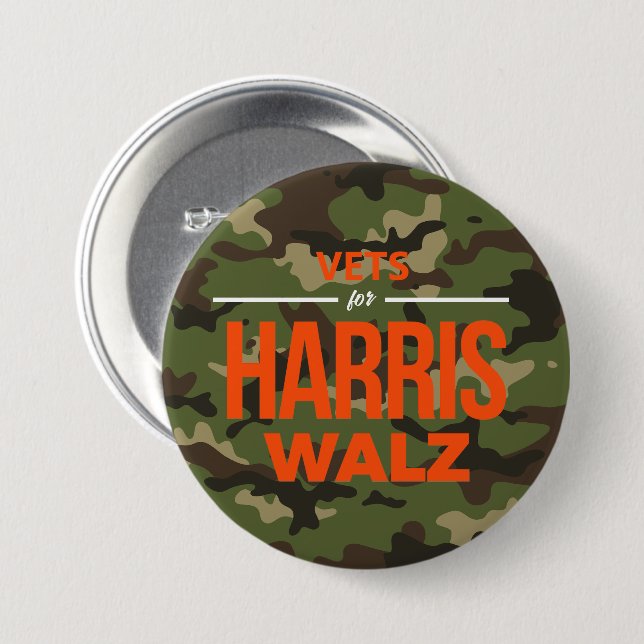 Vets for Harris Walz Camo Button (Front & Back)
