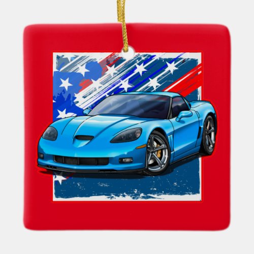 Vette_LtBlue Ceramic Ornament