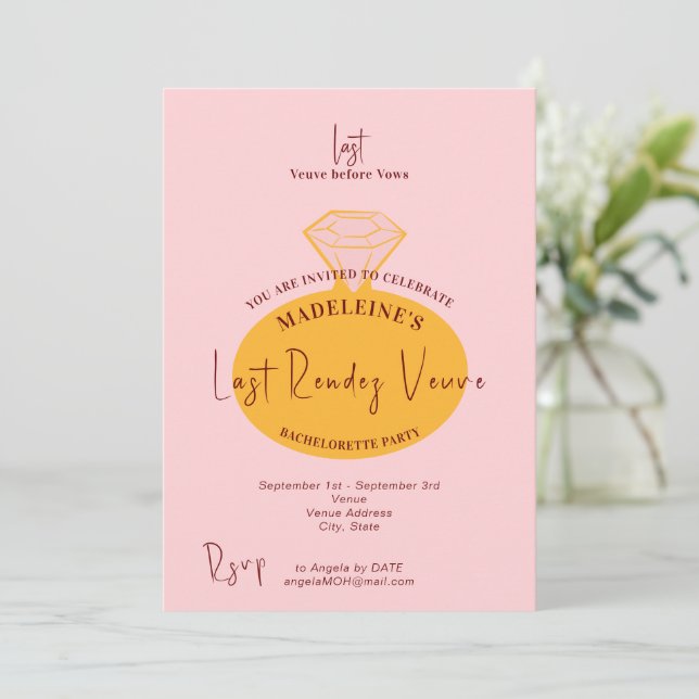 Veuve Before Vows Bachelorette Weekend Itinerary Invitation (Standing Front)
