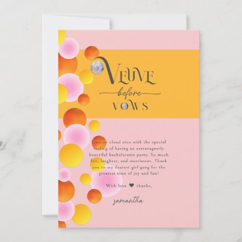 Veuve before Vows Champagne Bachelorette Party Thank You Card