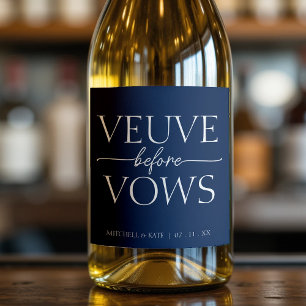 Veuve Before Vows Navy Blue & White Bridal Shower Sparkling Wine Label