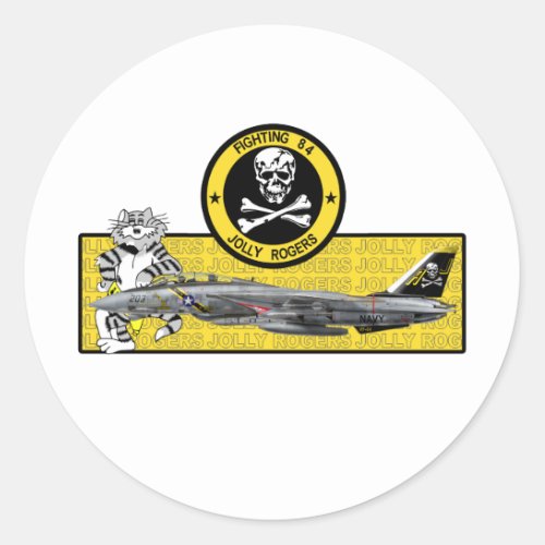 VF_84 JOLLY ROGERS F_14 TOMCAT CLASSIC ROUND STICKER