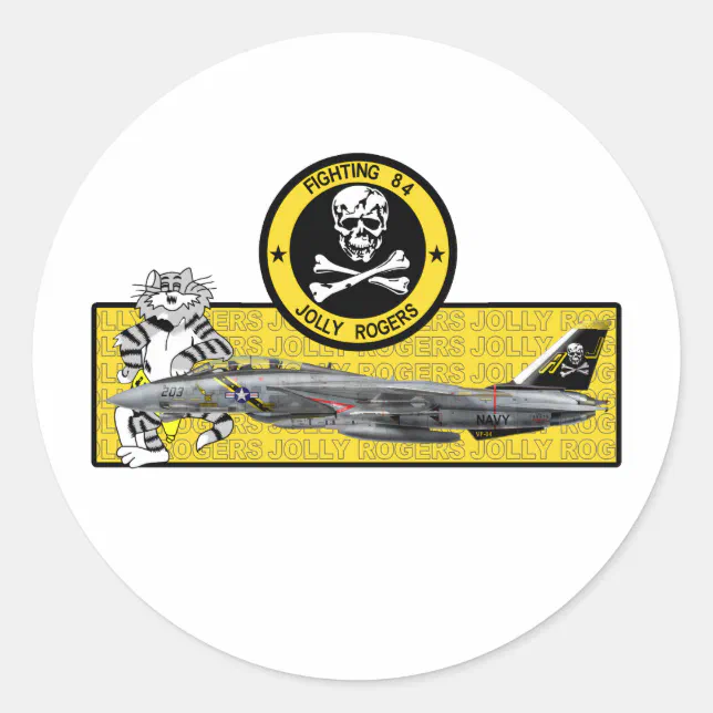 VF-84 JOLLY ROGERS F-14 TOMCAT CLASSIC ROUND STICKER | Zazzle