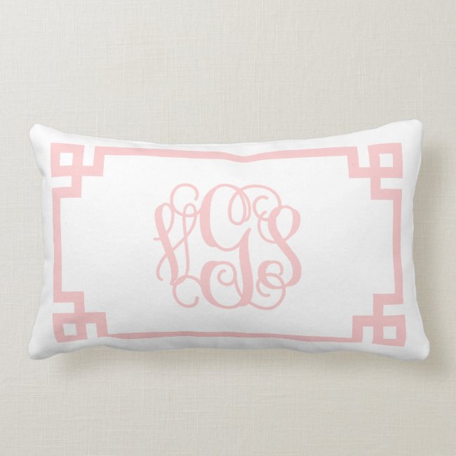 VGS Light Pink Greek Key Script Monogram Lumbar Pillow