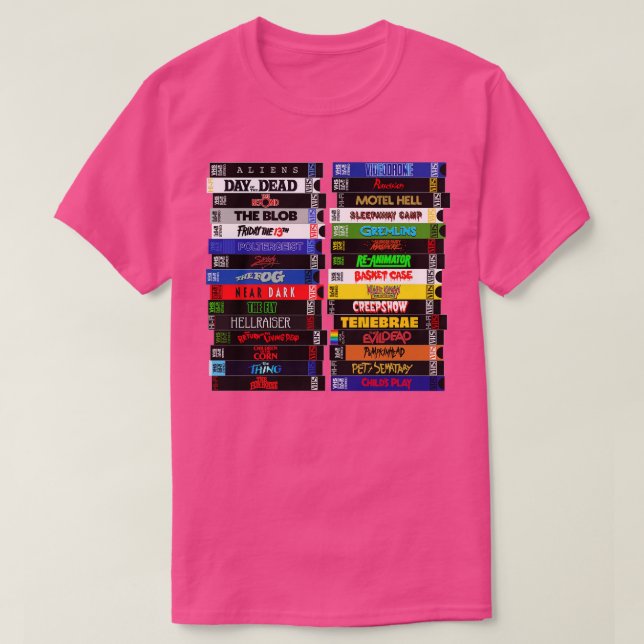 VHS 80s Horror Stacks T-Shirt (Design Front)