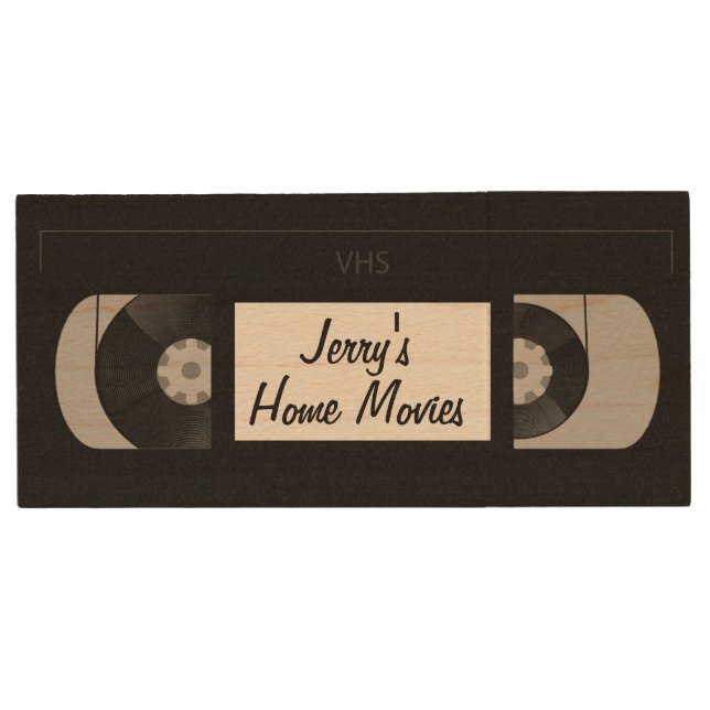VHS Tape Personalized Wood Flash Drive (Front)