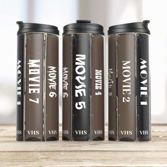 VHS tapes cassettes Personalized Movie titles  Thermal Tumbler (Creator Uploaded)