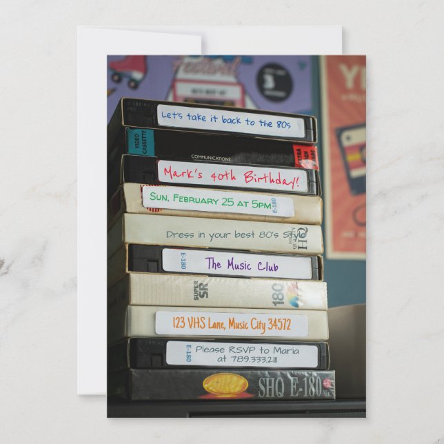 VHS Video Tape Back to 80s Birthday Invitation (Front)