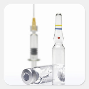 Vials containing medicine for injections and square sticker