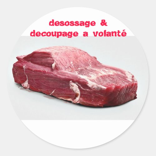 viande meat car voiture classic round sticker