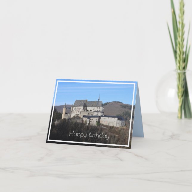 Vianden Castle Winter View, Luxembourg, Birthday Card (Front)