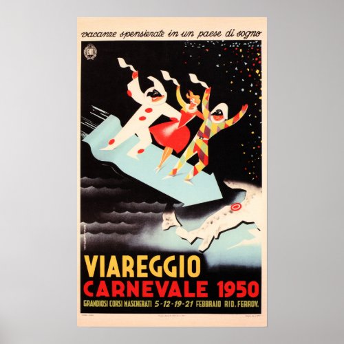 VIAREGGIO CARNEVALE 1950 Festival Old Italy Travel Poster