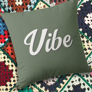 Vibe Groovy Retro Olive Green Throw Pillow