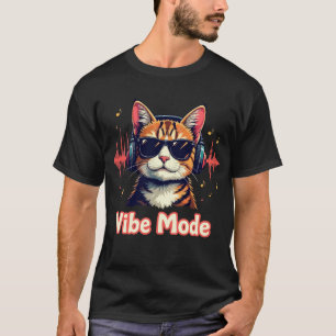 Vibe Mode" Cool Cat T-Shirt   Retro DJ Feline