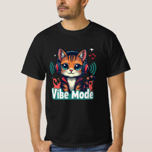 Vibe Mode" Cute Cartoon Cat T-Shirt  