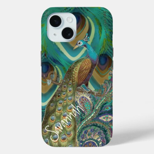 Vibe Vintage Damask Peacock Feathers iPhone 15 Case