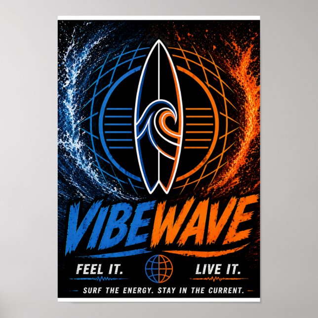 Vibe Wave Neon Surf Poster – Retro Synthwave Aesth (Front)