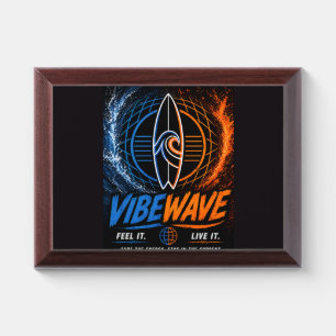 Vibe Wave Neon Surf Poster – Retro Synthwave Aesth Award Plaque
