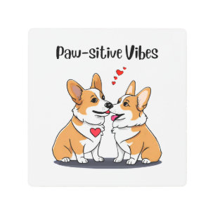 Vibes Corgis in Love Metal Print