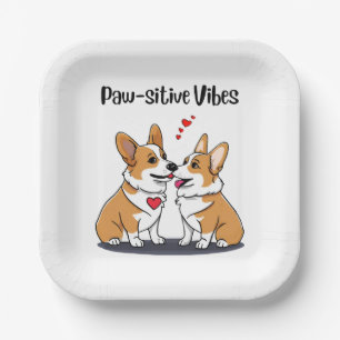  Vibes Corgis in Love Paper Plates