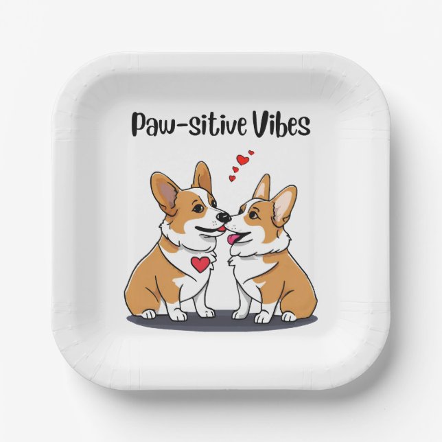  Vibes Corgis in Love Paper Plates (Front)