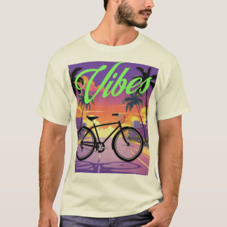 "Vibes" Retro Bicycle Sunset City T-Shirt