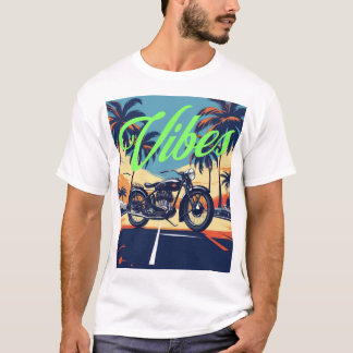 "Vibes" Retro Motorcycle Coastal Road T-Shirt