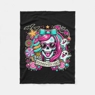 Vibes Skeleton Spooky Vacation Halloween Summer 1  Fleece Blanket