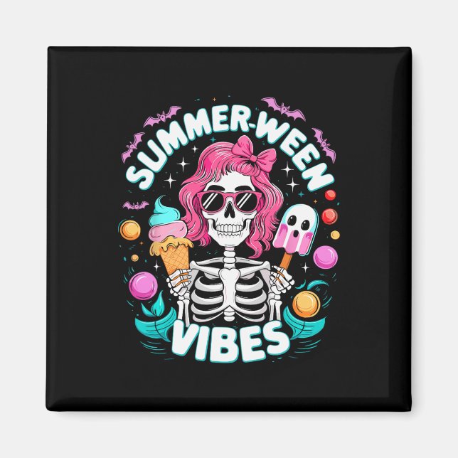 Vibes Skeleton Spooky Vacation Halloween Summer  Magnet (Front)