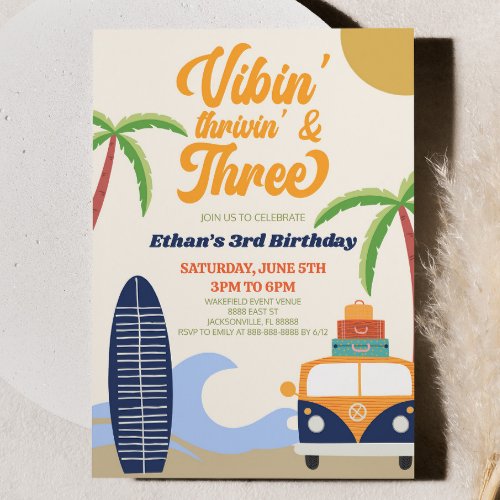 Vibes Thrivin  Three Surf 3rd Birthday Party Invitation