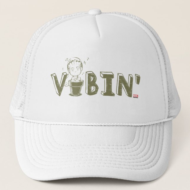 Vibin' Groot Typography Graphic Trucker Hat (Front)