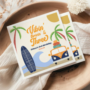 Vibin' & Three Surf Blue 3rd Birthday Party Napkins