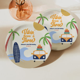 Vibin' & Three Surf Board Blue 3rd Birthday Party Paper Plates
