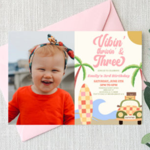 Vibin' & Three Surf Picture 3rd Birthday Party Invitation