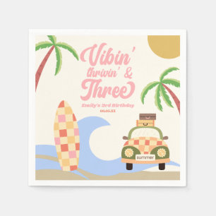 Vibin' & Three Surf Pink 3rd Birthday Party Napkins