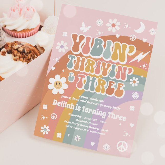 Vibin' Thrivin' And Three Groovy 3rd Birthday Invitation (Creator Uploaded)