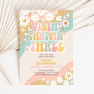 Vibin' Thrivin' And Three Hippie Retro Birthday Invitation